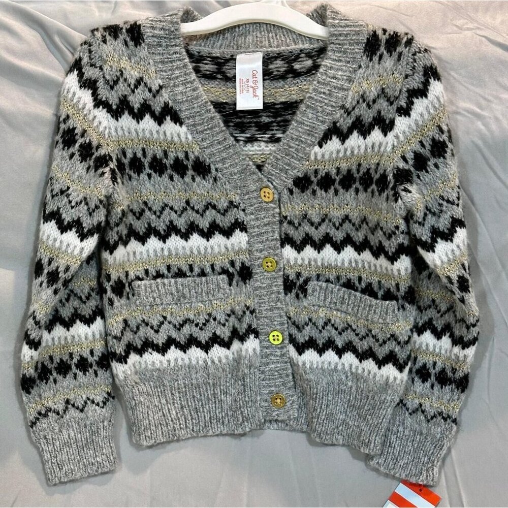 Cat & Jack Fair Isle Cardigan NWT Cozy Girls Sweater XS 4-5